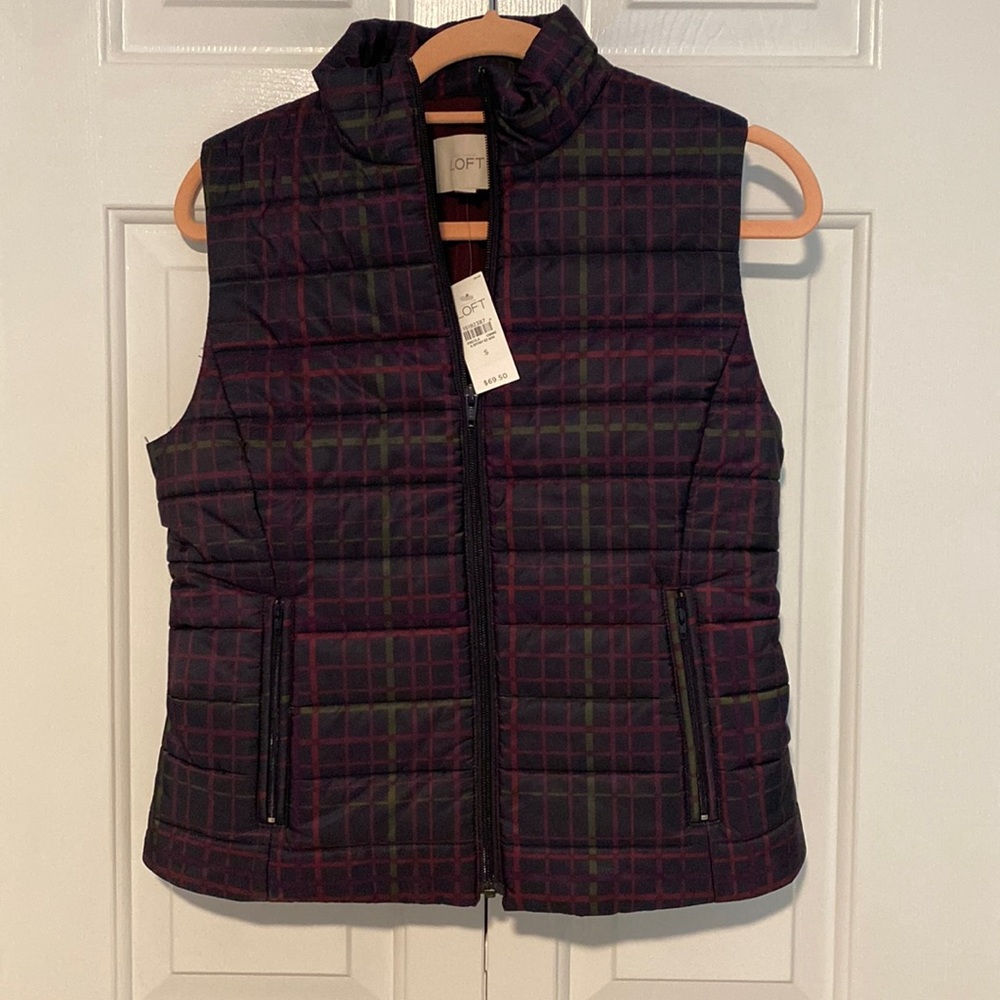 NWT! LOFT Puffer Vest - Plaid (S)